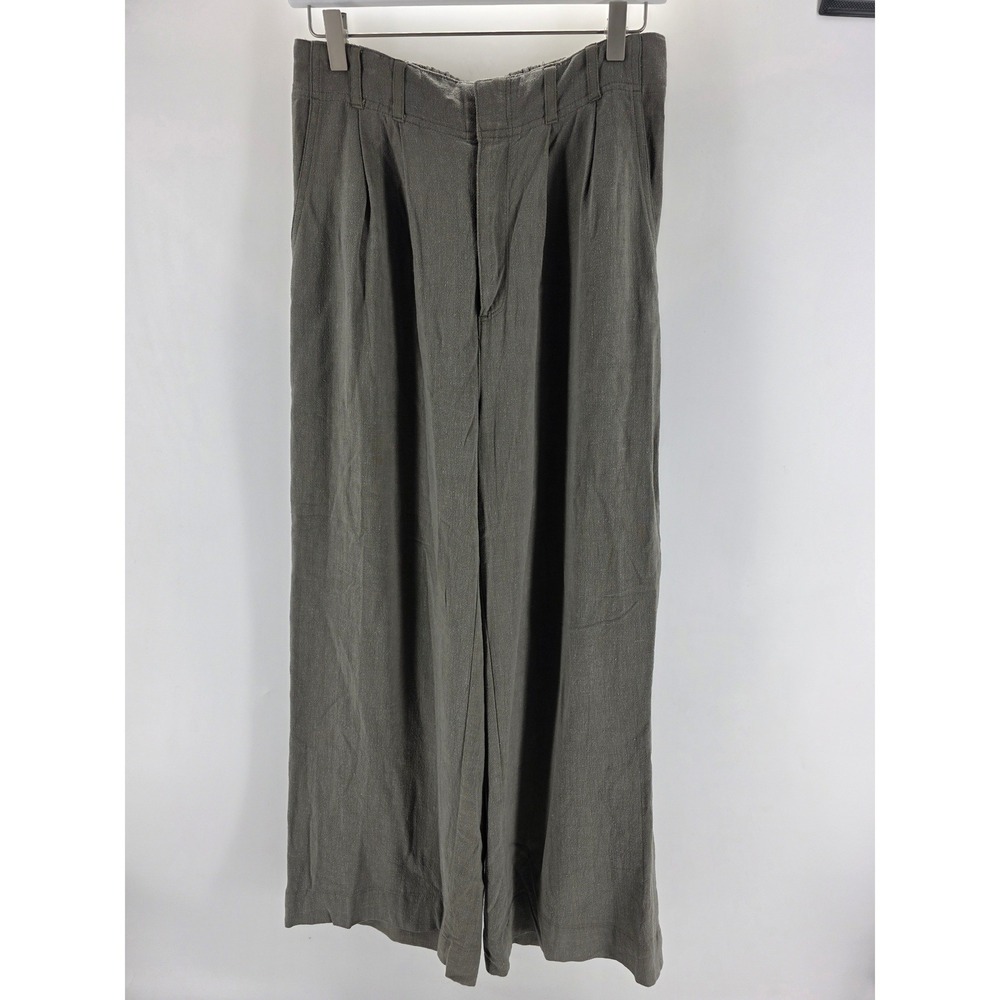 Z Supply Women M Green Linen Blend Wide Leg Pants Relaxed Fit Coastal Boho Chic